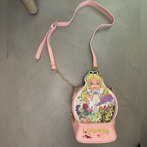 Alice & Wonderland Danielle Nicole Disney Crossbody Bag with Glitter Snowglobe - Picture 7 of 9